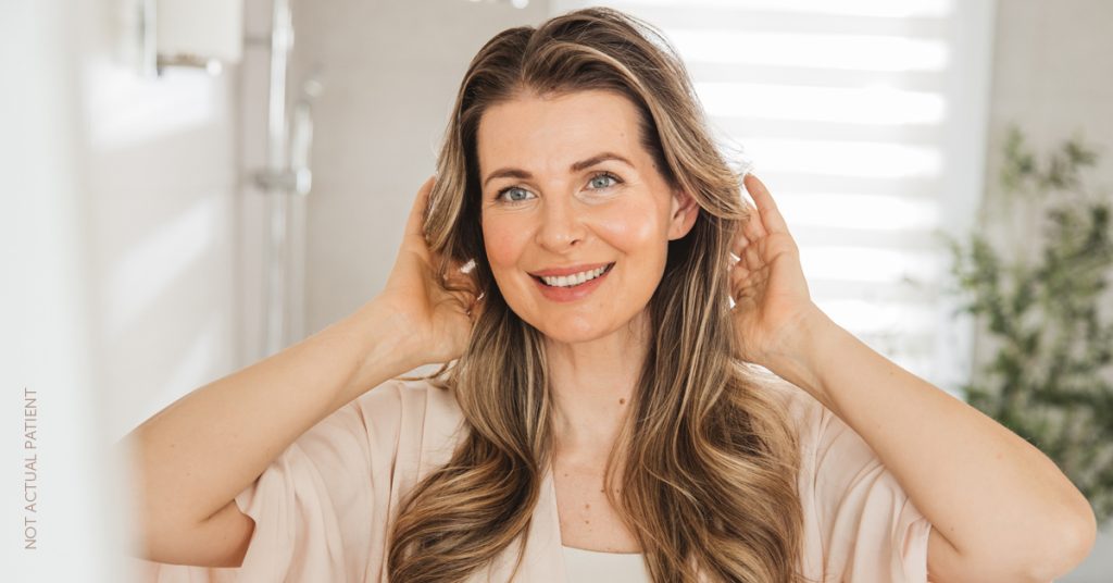 Model with glowing skin.