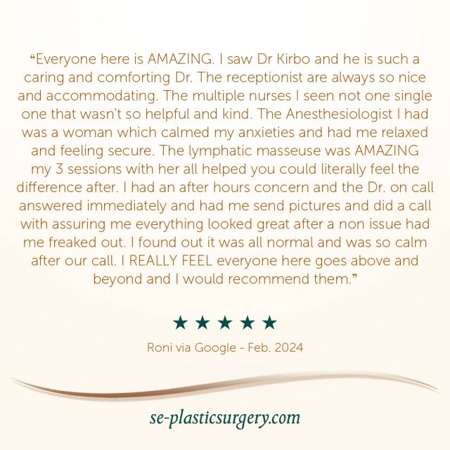 Thank you for your kind words and feedback.
We appreciate you and are honored to have your trust for your surgical needs. 
#GratefulPatients 
#expertisematters 
#southeasternplasticsurgery_fl 
#Teamwork 
#greatstaff