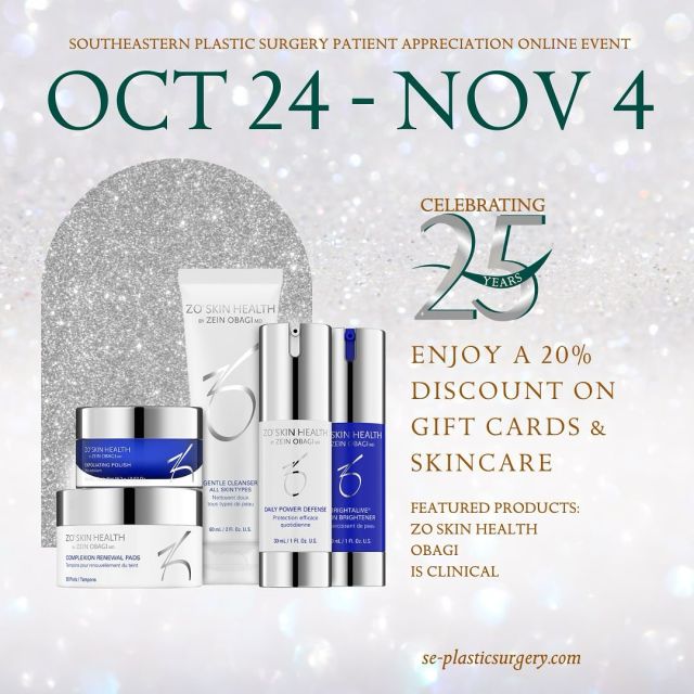 ✨ Reminder: Our 25th Anniversary Celebration begins soon! ✨

Don’t miss our exclusive Online Kick-Off Shopping Event starting October 24th at 8 PM through November 4th, featuring 20% off skincare products and limited-time 25th Anniversary gift cards. Plus, when you spend $3,000+ on gift cards, you’ll unlock membership in our SPA PERKS program—a value of up to $1,500.

This is the perfect time to elevate your skincare routine and enjoy exclusive savings.

Questions about the SPA Perks or our upcoming event? Call our office at 850.786.2659.