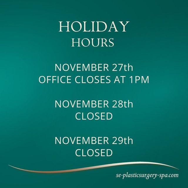 As we prepare for Thanksgiving, please note our adjusted office hours:

November 27th: Closing at 1 PM
November 28th & 29th: Closed

If you have any questions about an upcoming appointment or need assistance before we close, please don’t hesitate to call our office at 850.409.6353. Wishing you a safe and happy Thanksgiving!