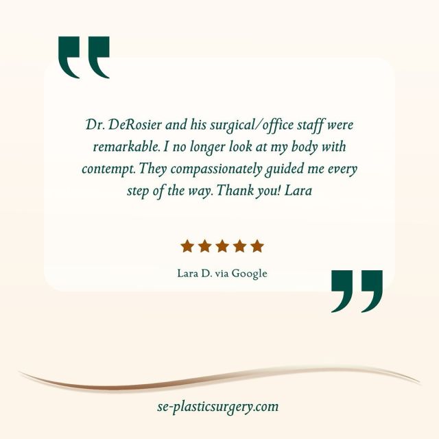 At Southeastern Plastic Surgery, our mission is to provide compassionate, expert care tailored to each patient’s unique needs.

Here’s what one of our patients shared about their experience with Dr. DeRosier and our team. It’s a privilege to be part of these transformative moments.

#patientcare #expertcare #plasticsurgery
#southeasternplasticsurgery #patientfirst #expertisematters #northfloridaplasticsurgery #flplasticsurgery