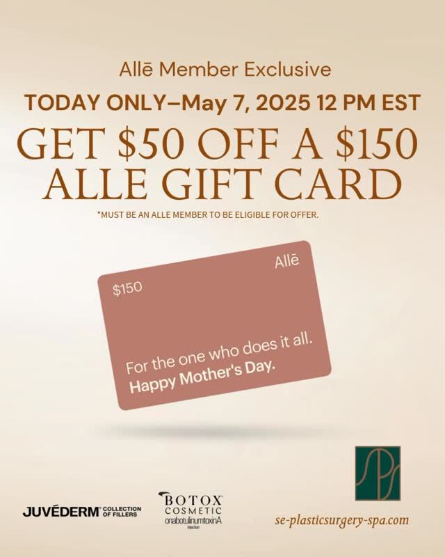 Today only, show her the love she deserves with an @Alle giftcard✨ Save $50 on a $150 Allē gift card just in time for Mother’s Day that can be applied during her next appointment to all of her favorite Allē products and treatments.   Head to our link in bio to redeem this Allē Member-exclusive offer before it’s too late 🤍