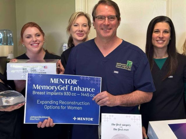 A first for Florida and a proud milestone for the breast cancer reconstruction community!

No two breast cancer patients are the same. They come with different goals, cancer pathology, and bodies. If a woman had a mastectomy and has a larger body frame or naturally larger breast, she may have found out that reconstruction options felt limited until now. 

Mentor is the first to provide options for women with larger breast to have implant based reconstruction that helps them feel more like themselves.

Dr. Ben Kirbo is the first plastic surgeon in the state of Florida to implant the new mentor memory jail enhance breast implant. 

Dr Ben Kirbo and  surgical RN’s Leslie Phillips, Anne Williams, and Blair Jett (L- R) 
https://conta.cc/4mCKf0u