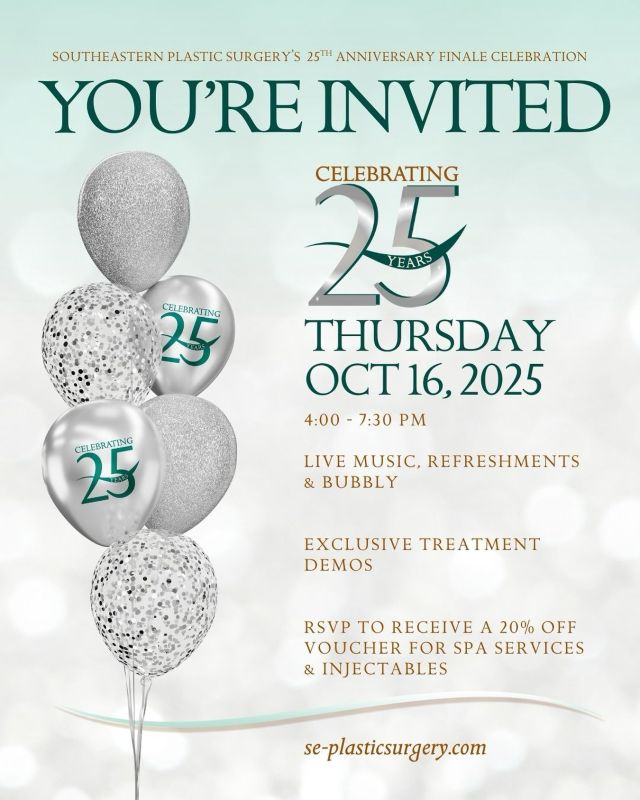 Our 25th Anniversary is less than 4 weeks away! ✨

Celebrate the finale of our 25th Anniversary on Thursday, October 16th, from 4:00 to 7:30 PM under the big tent at 2030 Fleischmann Road in Tallahassee.

This year’s event promises to be our most exciting yet, with an incredible lineup of activities and exclusive offers, including:

• 20% off vouchers for SPA services & injectables with RSVP
• 20% off in-store products during the event only
• Door prizes
• Exclusive Product Demos
• Live Music, Refreshments & Bubbly

Attendance is FREE!

👉 Don’t forget to RSVP to receive a 20% off voucher for all spa services, including injectables and our new Sciton Joule™ laser platform.

Vouchers will be available for pick-up ONLY at our 25th Anniversary Celebration on October 16.

Note: 20% off SKINCARE PRODUCTS during the event ONLY