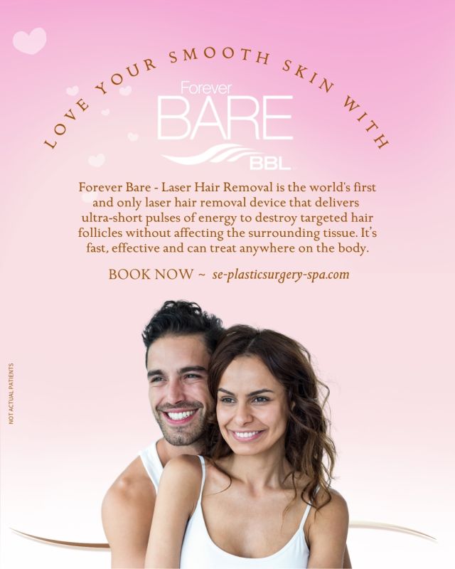 Forever BARE BBL® from Sciton 
The Forever Bare BBL® treatment is a gentle, safe, and quick hair removal treatment. Using Broad Band Light (BBL) technology, the Forever Bare BBL treatment is a treatment with basically no downtime. You’ll get in, get your hair removed, and get out with minimal to no side effects. 

Imagine no razor burn, ingrown hairs, or nicks and cuts from shaving. Forever Bare BBL™ hair reduction can help get rid of unwanted hair on nearly any part of the body, including the following areas:

Upper Lip
Chin
Cheeks
Neck
Underarms
Arms / Legs
Bikini Area
Back